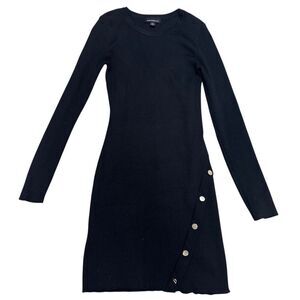 EUC Fortune + Ivy Women's Black Knit Dress M Button Detail Knee Length